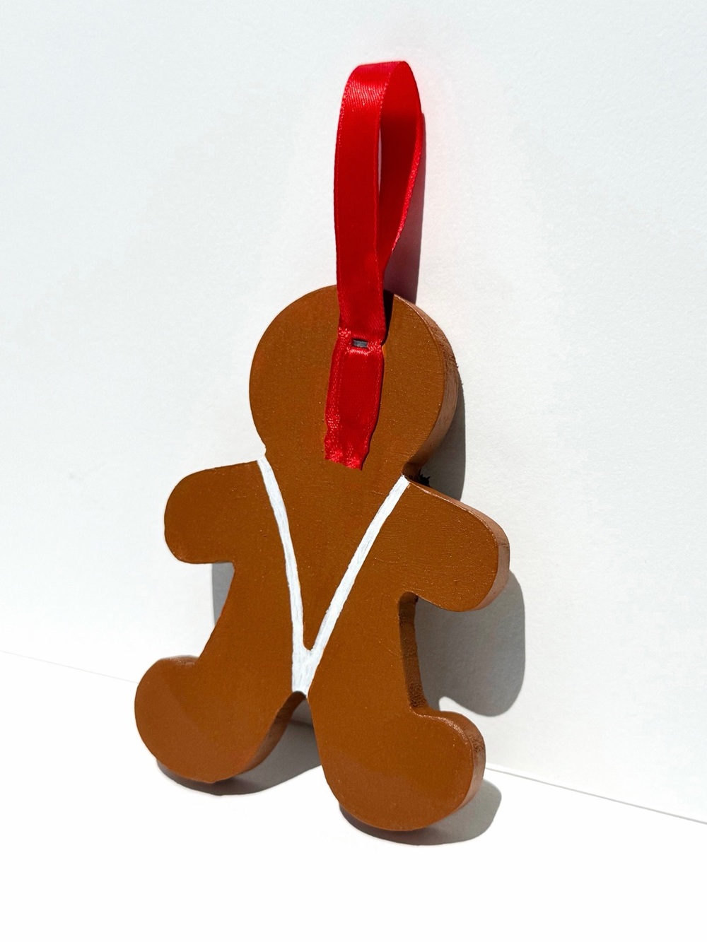 Handpainted Gingerbread Man Holiday Ornament - Red Ribbon - Picture 2 of 4